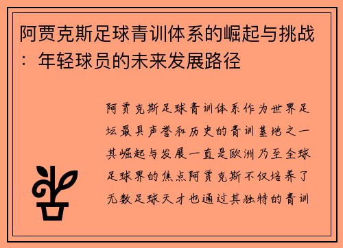 阿贾克斯足球青训体系的崛起与挑战：年轻球员的未来发展路径